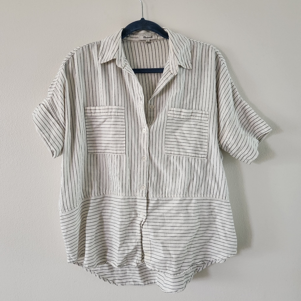 Madewell Black and White Striped Oversized Button Down Blouse Size